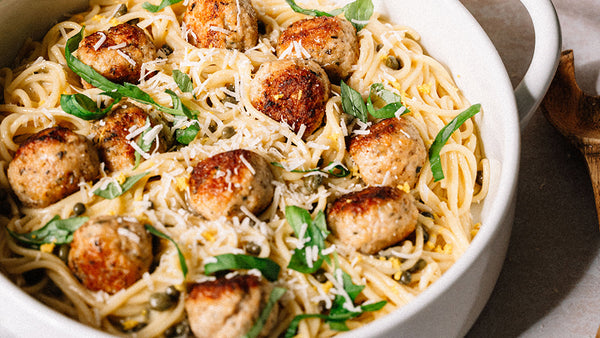 Morton & Bassett Chicken Piccata Meatballs and Pasta