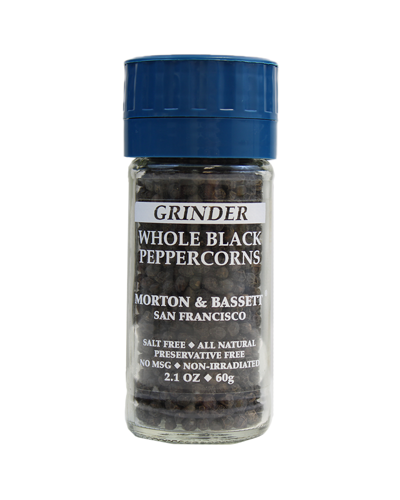 Peppercorns, Black (Whole) with Grinder front