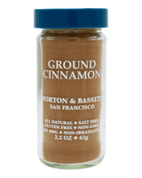 Jar of Morton & Bassett ground cinnamon with a blue lid 