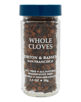 Jar of whole cloves with blue lid and white label 