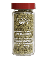 Jar of fennel seed with red lid and Morton & Bassett branding 