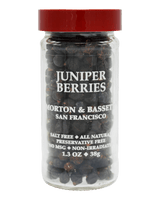 Jar of Juniper Berries with a red lid 