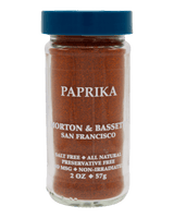 Morton & Bassett Paprika spice in 2 oz glass jar, front label