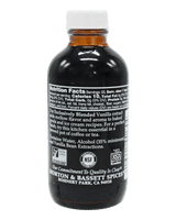 A bottle of Morton & Bassett Spices vanilla extract with a white cap and a black label showing the nutrition facts and product details