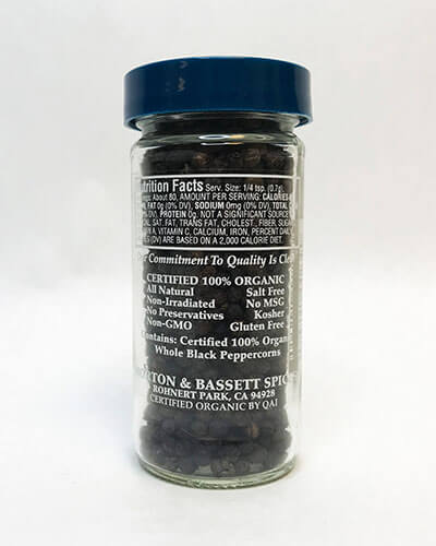Peppercorns, Black Organic Whole Back Packaging - Product Carousel Image